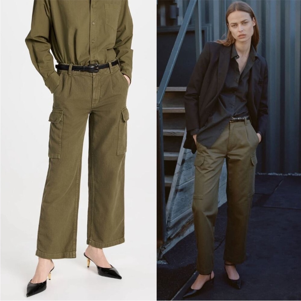 Nili Lotan Pants Yannic Cargo Wide Leg in Green Twill